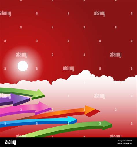 Background Day Scene With Clouds And Sun With Colorful 3d Arrows Stock