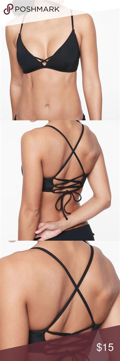 Athleta Tie Back Triangle Bikini Top Black XS NWT Athleta Tie Back