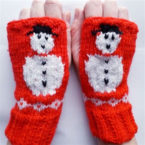 Handmade Xmas Snowman Fingerless Gloves Wristwarmers Any Sizecolours