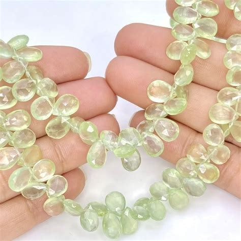 Prehnite 9 9 5mm Briolette Pear AAA Grade Gemstone Beads Strand 157972