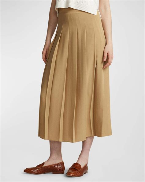 Polo Ralph Lauren Satin Pleated A Line Midi Skirt Classic Camel