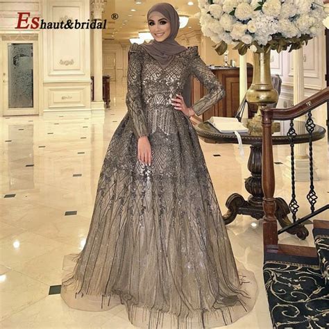 Muslim Mermaid Evening Dresses With Detachable Train High Neck Long