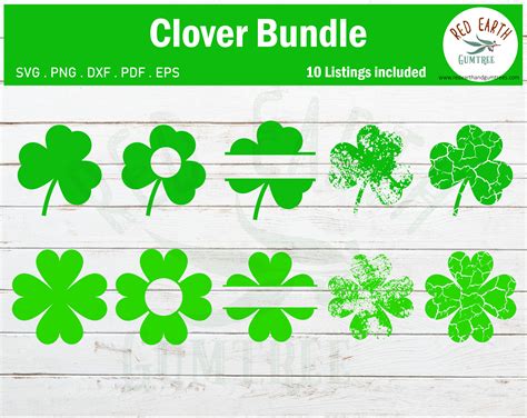 St Patricks Day Shamrock Bundle 4 Leaf Clover Svg Png Dxf Pdf Eps By