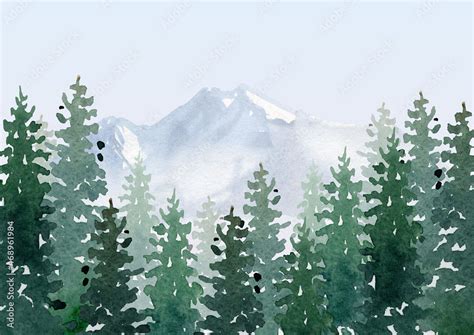 winter forest landscape clipart, watercolor woodland clip art, winter ...