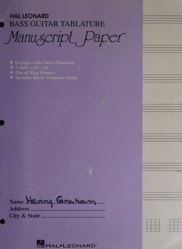 Bass Guitar Tablature Manuscript Paper Purple Cover Hal Leonard