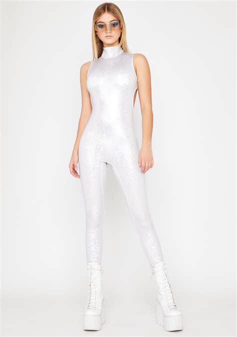 Metallic Mock Neck Sleeveless Catsuit Jumpsuit Stretchy Bodycon Silver