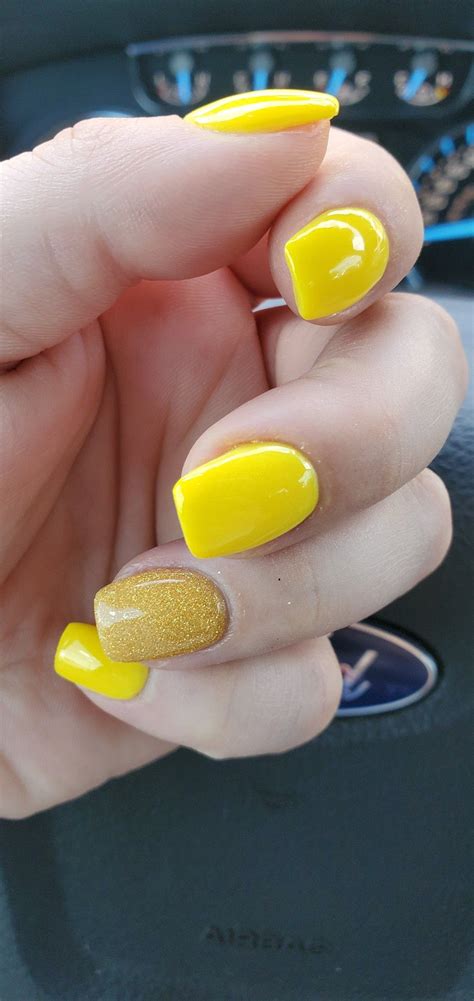 Sunshine Yellow Nails Design Glitter Gel Nails Squoval Nails