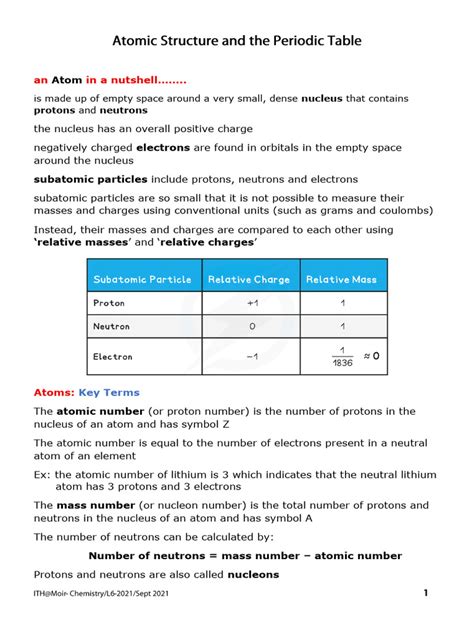Atomic Structure and The Periodic Table | PDF | Atoms | Proton