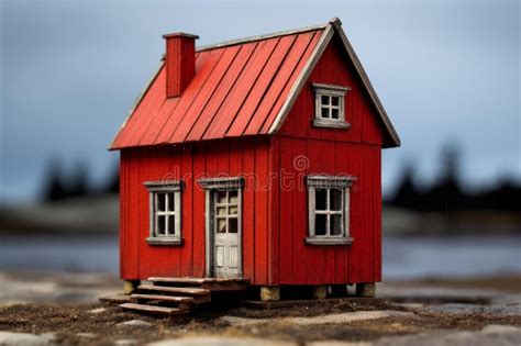 Rustic Small Red Wooden House In Sun Light Generate Ai Stock