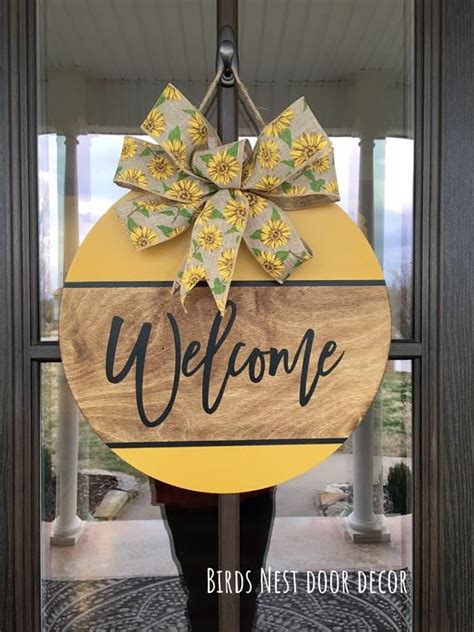 Sunflower Welcome Door Hanger Summer Door Hanger Farmhouse Round Door