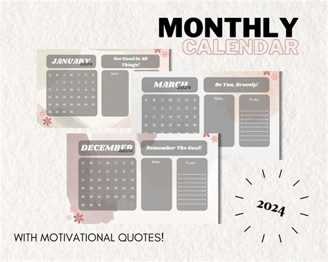 Personal Digital Printable Calendar With Motivation Quotes Daily