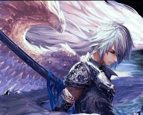 Warrior Anime Angel Male Male Character Holding Sword Digital Wallpaper