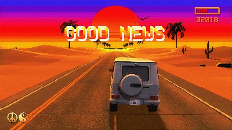 An Old School Computer Game With The Words Good News In Front Of A Car