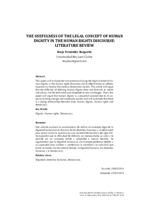 Pdf The Usefulness Of The Legal Concept Of Human Dignity In The Human