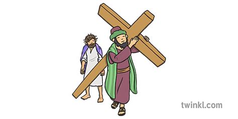 Simon Carries Jesus Cross Illustration Twinkl