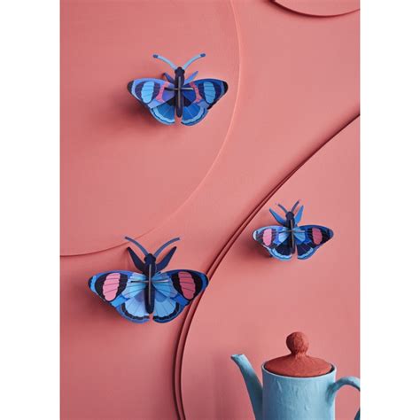 Papillon bleu paon du jour décoratif carton Studio Roof set de 3