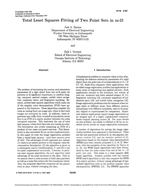 Pdf Total Least Squares Fitting Of Two Point Sets In M D