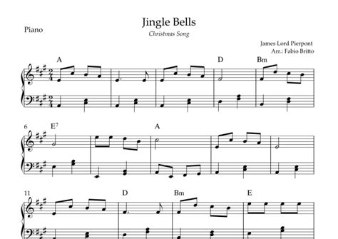 Jingle Bells Christmas Song For Easy Piano Solo With Chords A Major