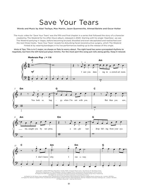 Save Your Tears By The Weeknd Sheet Music For Really Easy Piano At