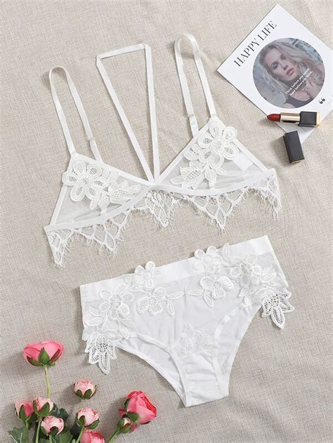 Floral Guipure Lace Lingerie Set Shein Usa