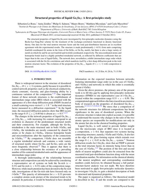 Pdf Structural Properties Of Liquid Ge 2 Se 3 A First