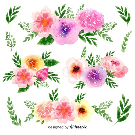 Coleção de buquê floral aquarela desenhados à mão Vetor Grátis