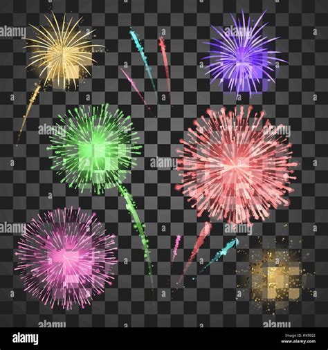 Festival Fireworks Set Vector Illustration Isolated On Transparent