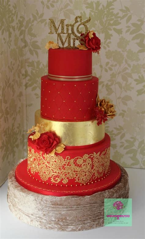 Red and Gold wedding cake - Decorated Cake by Cakes - CakesDecor