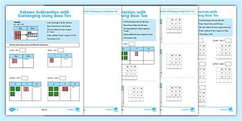 Year 3 Maths Column Subtraction With Exchanging Using Base Ten Worksheet