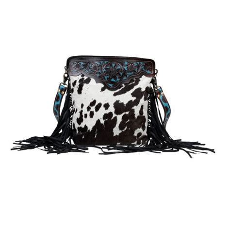 Myra Cowhide Fringe Cross Body Bag Black Leather And Cowhide Etsy