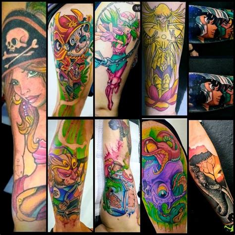 Many Different Colored Tattoos On Arms And Legs