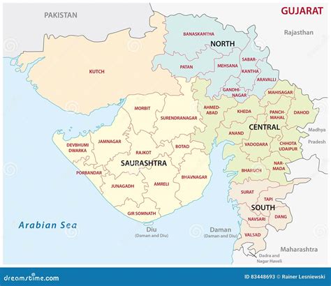 Gujarat Administrative And Political Map Stock Vector Illustration Of Administrative India