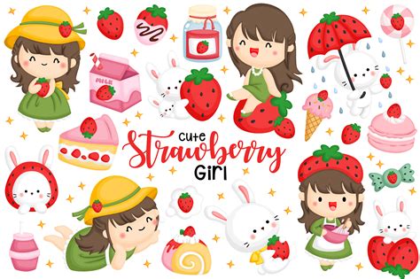 Strawberry Girl Clipart Kids And Food Graphic By Inkley Studio