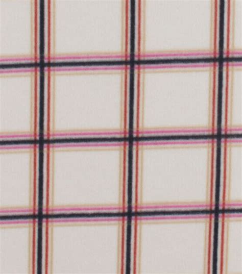 Beige Black Pink Grid Plaid Blizzard Prints Fleece Fabric Joann