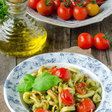 Pesto Nudelgericht Mit Rucola Und Getrockneten Tomaten Fetti De