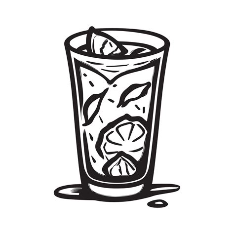 hand drawn illustration of ice tea cool drink served on the glass ...