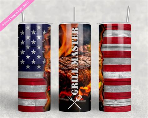 Grillmaster Bbq Patriotic American Flag Oz Skinny Tumbler Wrap