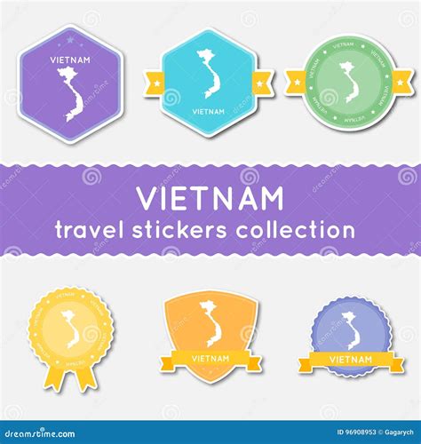 Vietnam Travel Stickers Collection. Stock Vector - Illustration of ...