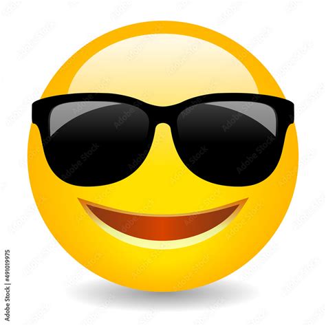 Cool smiling emoji with sunglasses, vector cartoon Stock Vector | Adobe ...