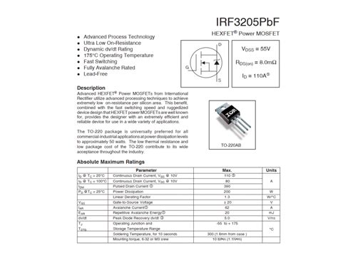 Transistor Mosfet Potencia Canal N Irf Pbf V A To Yorobotics