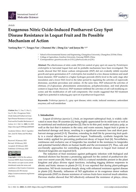 Pdf Exogenous Nitric Oxide Induced Postharvest Gray Spot Disease