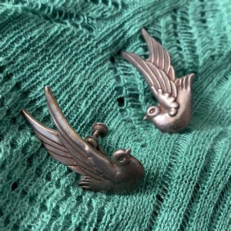 Los Castillo Taxco Bird Silver Earrings Gem