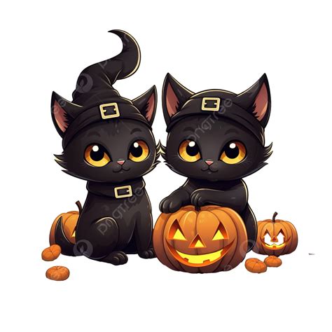 Halloween Black Cats, Halloween Concept Cute Vector Illustration, Cat Sticker, Cat Art PNG ...