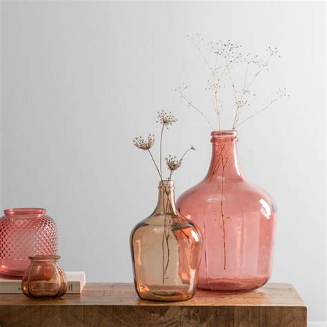 Decorative Container Pink Recycled Glass 27 X 27 X 42 Cm Recycled Glass Decorative Containers