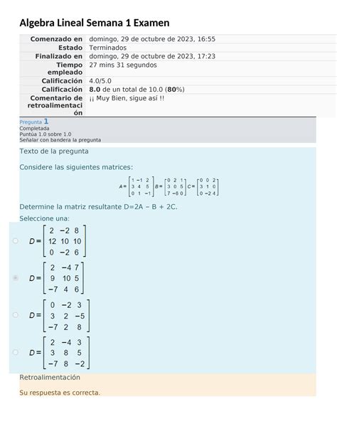 Algebra Lineal Semana 1 Examen Algebra Lineal Semana 1 Examen