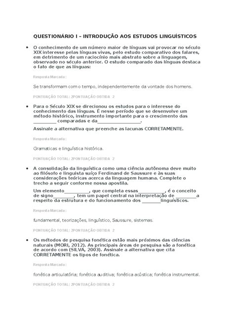 Question Rio I Introdu O Aos Estudos Lingu Sticos Question Rio I