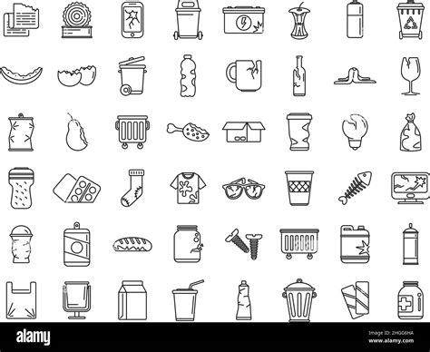 Waste Icons Set Outline Vector Garbage Food Fresh Plastic Stock