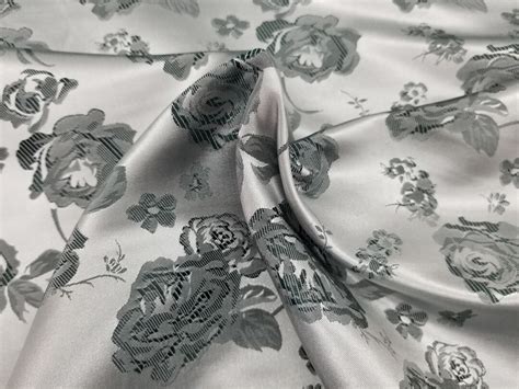 Elegant Charcoal Silver Floral Satin Jacquard Brocade 60 By The Yard Etsy