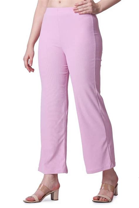 Polyester Popwings Formal Casual Pink Solid Highrise Trousers For Women