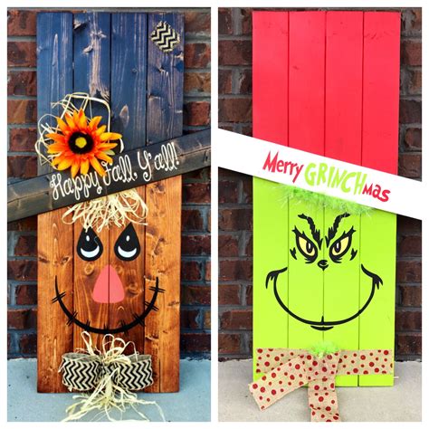 Reversible Scarecrow Grinch Pallet Sign Porch Decor Porch